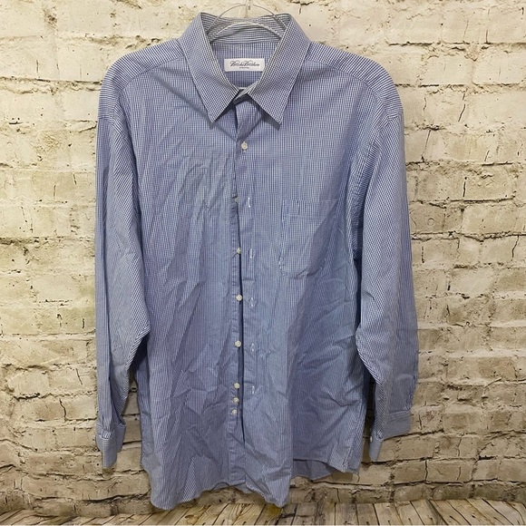 Brooks Brothers Cotton Stretch White Blue Gingham Plaid Button Up - Picture 1 of 5